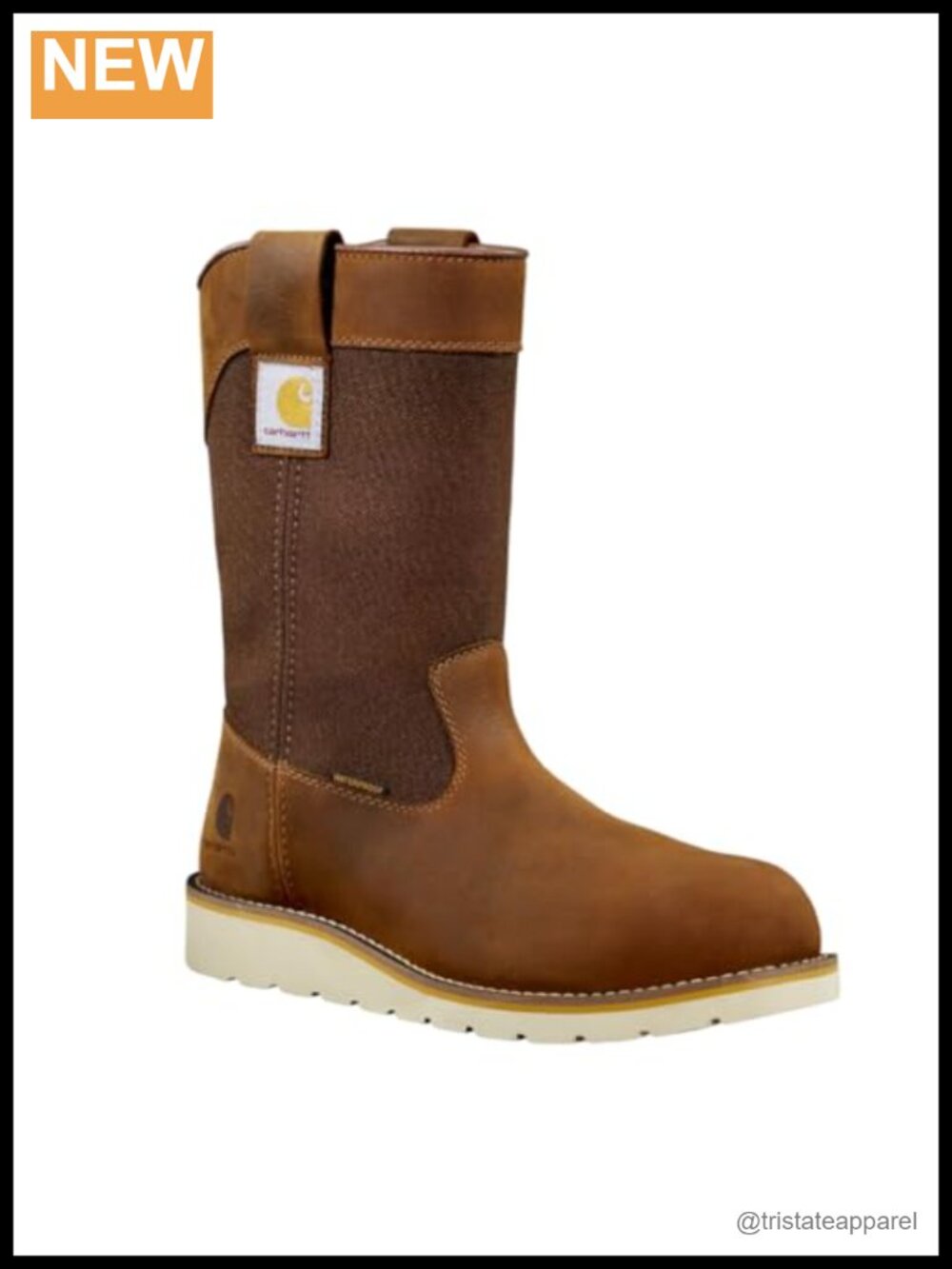 Waterproof 10-inch Soft Toe Wellington Wedge Work Boot, Leather, Pull-On